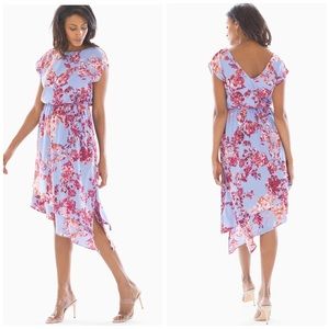 Adrianna Papell Light Blue Red Floral Asymmetrical Dress Size 14
